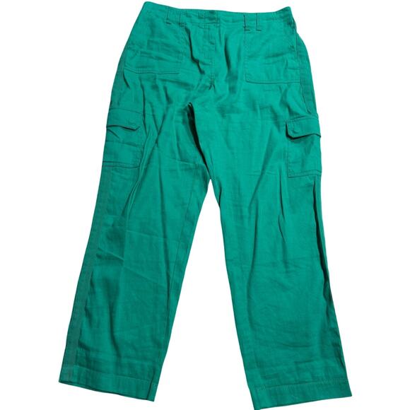 Chicos Crop Pants Linen Blend Stretch Cargo Womens SZ 1 aka US 8 Green - Picture 1 of 11